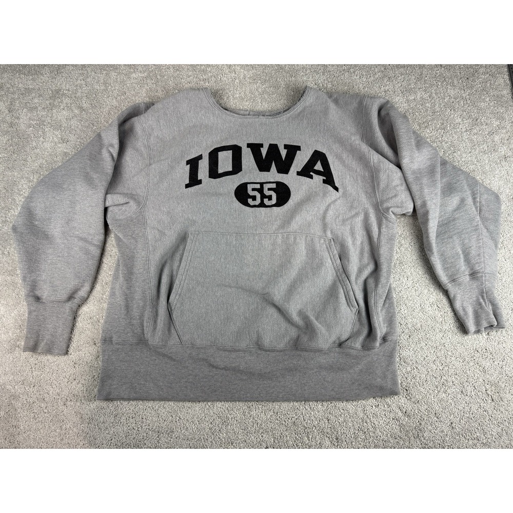 Iowa Hawkeyes 90s Champion Reverse Weave Sweatshirt RARE Pocket Pullover L Gray